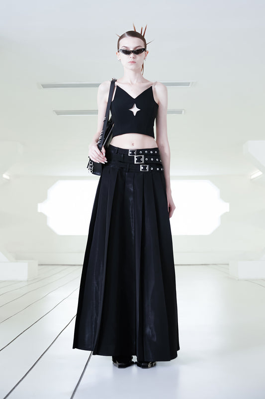 Belt fission pleated overskirt