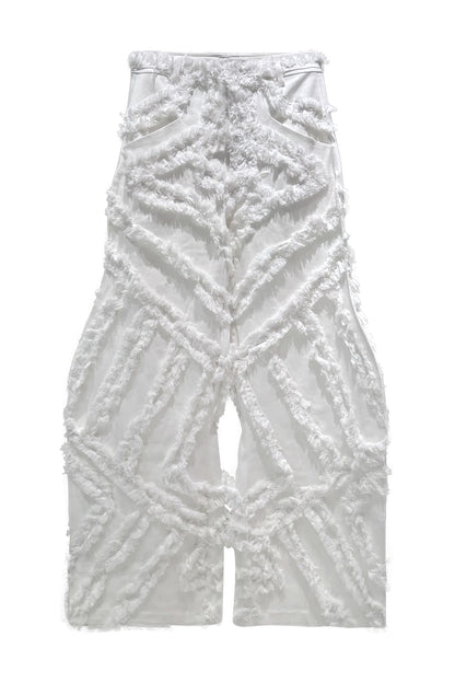 Fractional-wave pants with raw edge