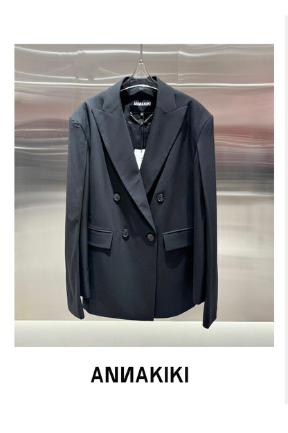 Wool lapel double sleeve suit