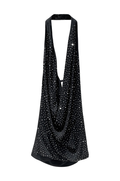 Hot stamping mesh swinging collar pleated top