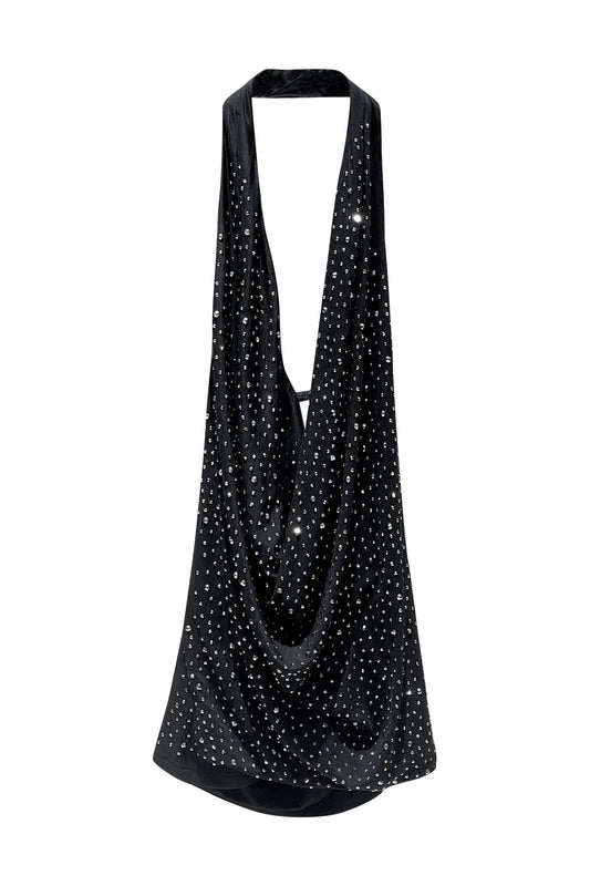 Hot stamping mesh swinging collar pleated top