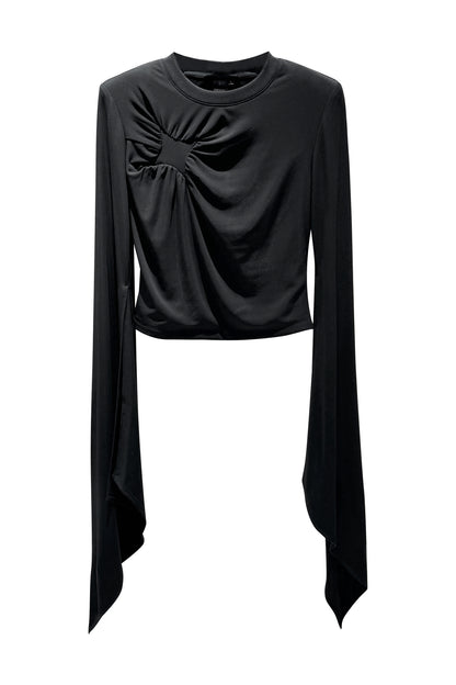 Four-star pleated trumpet sleeve top