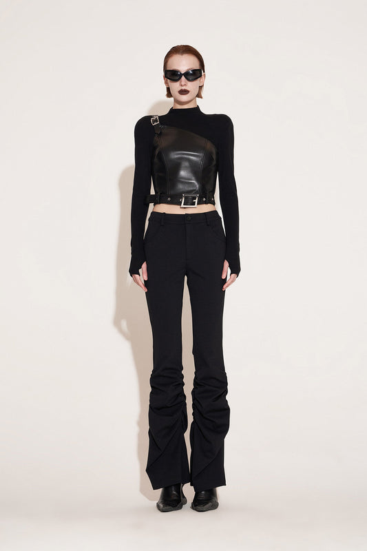 Japanese style buckle splicing top