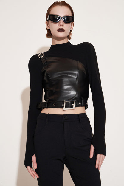 Japanese style buckle splicing top