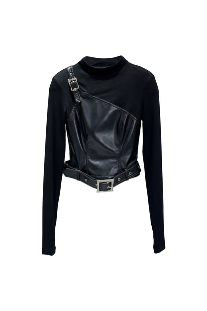 Japanese style buckle splicing top