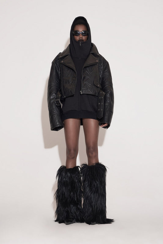 Four-pointed star 3D stitching leather jacket