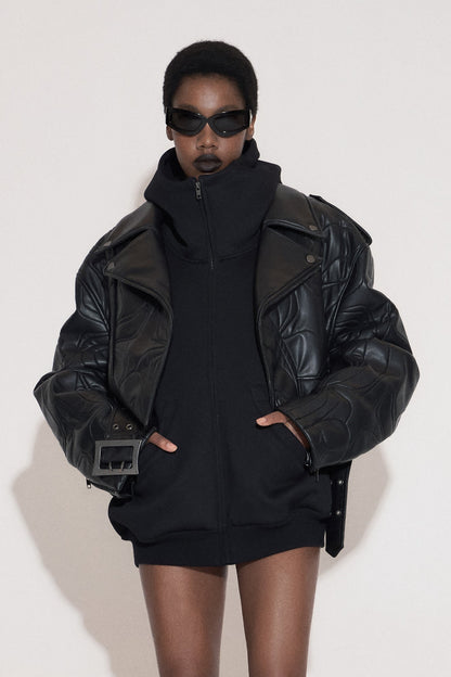 Four-pointed star 3D stitching leather jacket