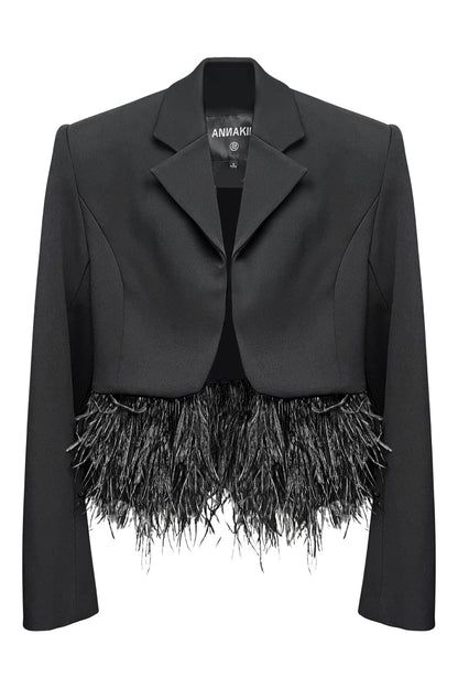 Feather-Trimmed Cropped Blazer