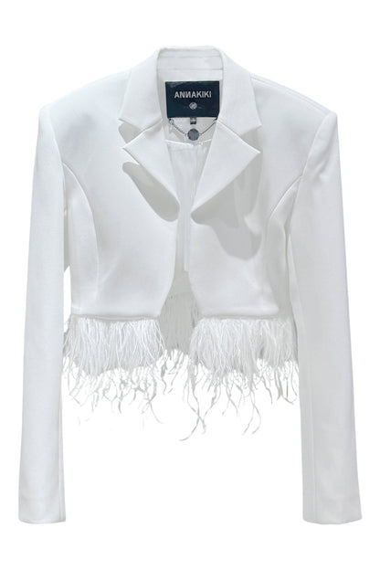 Feather-Trimmed Cropped Blazer