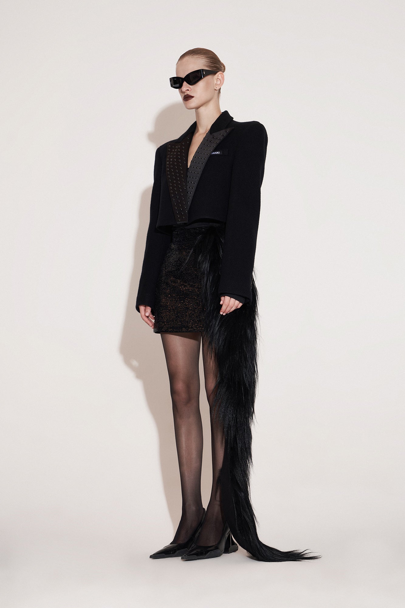 Wool rhinestone short suit with round shoulder