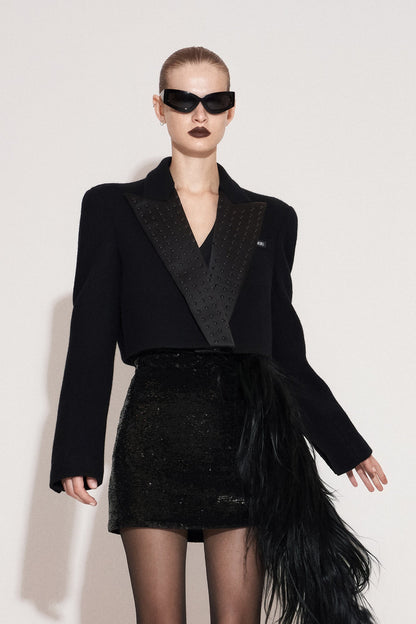 Wool rhinestone short suit with round shoulder