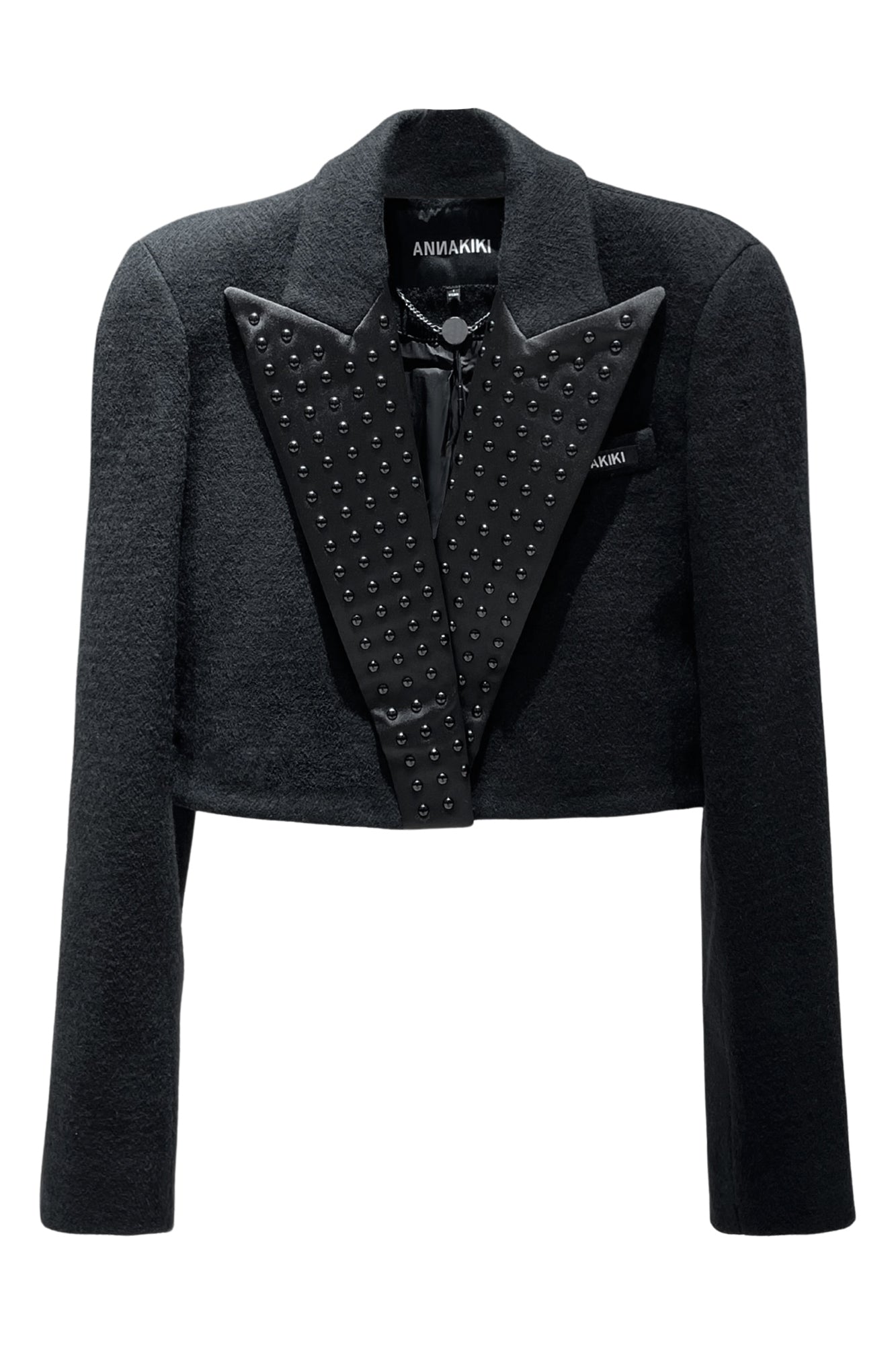 Wool rhinestone short suit with round shoulder