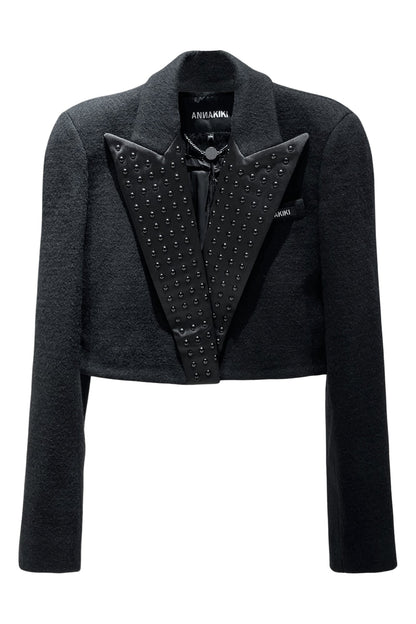 Wool rhinestone short suit with round shoulder