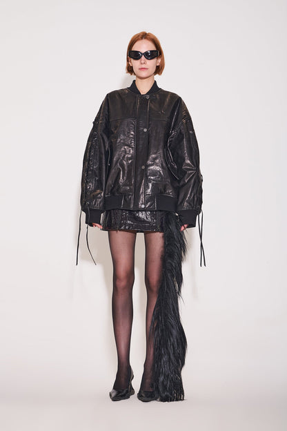 Leather corded baseball uniform coat