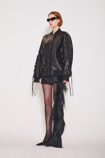 Leather corded baseball uniform coat