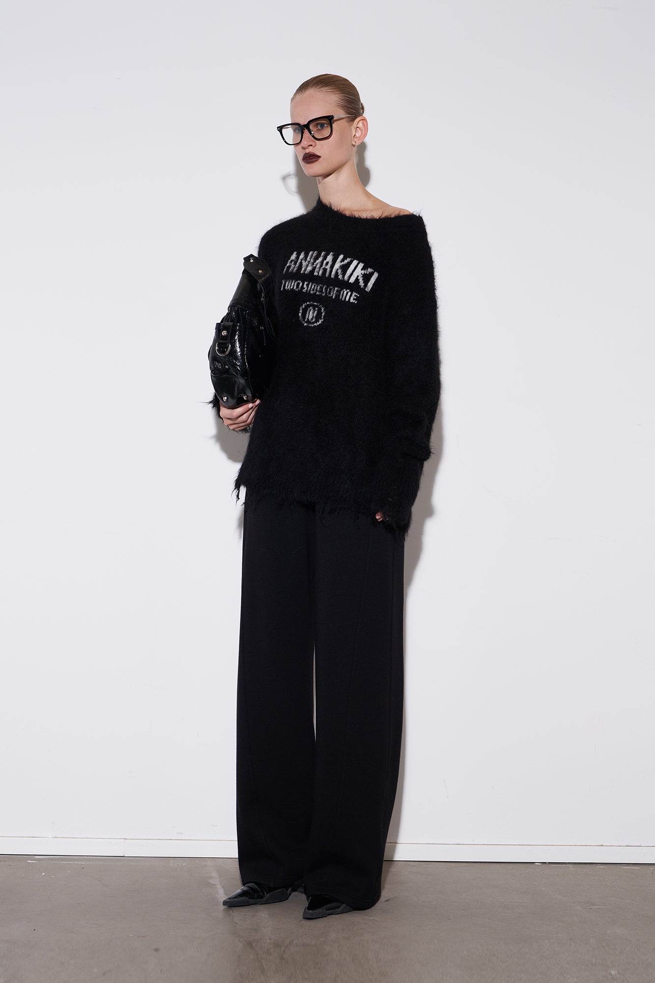 Camel wool slanted shoulder logo jacquard sweater