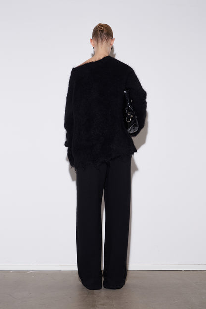 Camel wool slanted shoulder logo jacquard sweater