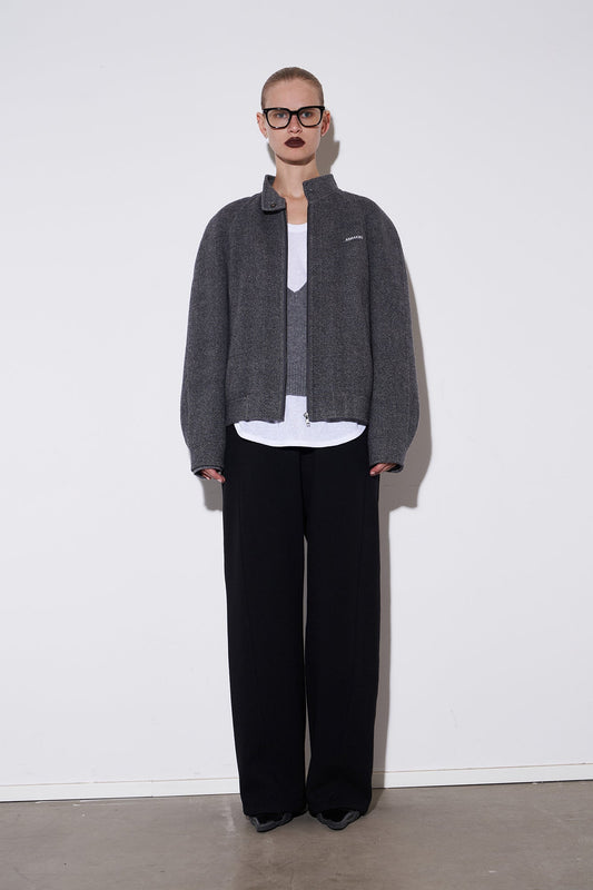Leather waist stitching sanded trousers