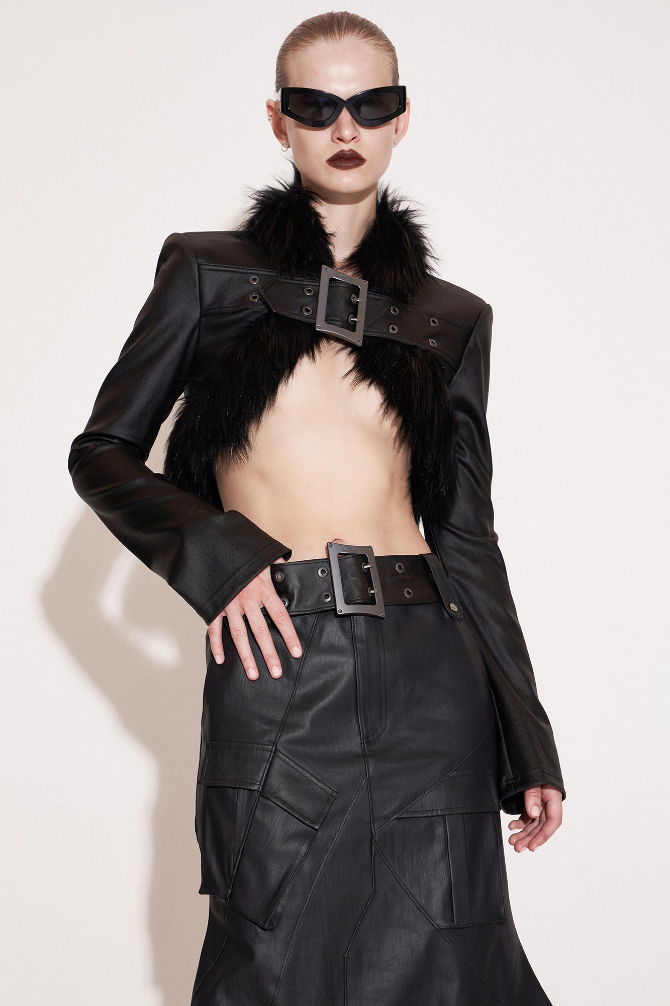 Eco-friendly fur jacket with functional buckle