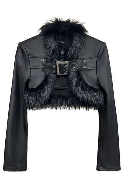 Eco-friendly fur jacket with functional buckle