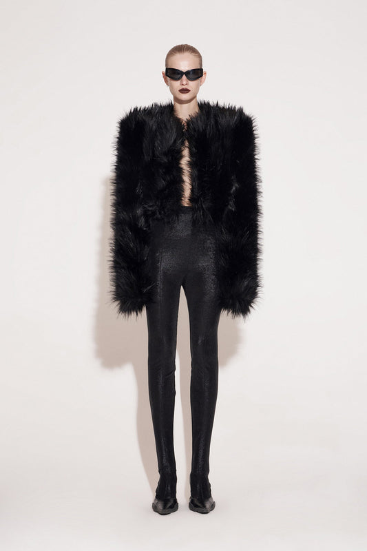 Baggy coat with sloping shoulders in eco-friendly fur