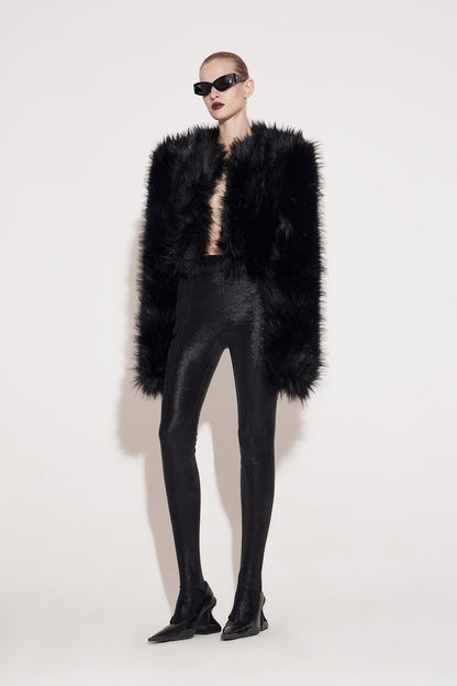 Baggy coat with sloping shoulders in eco-friendly fur