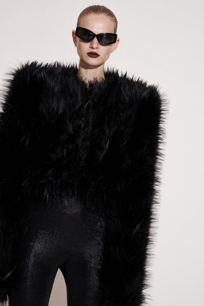 Baggy coat with sloping shoulders in eco-friendly fur