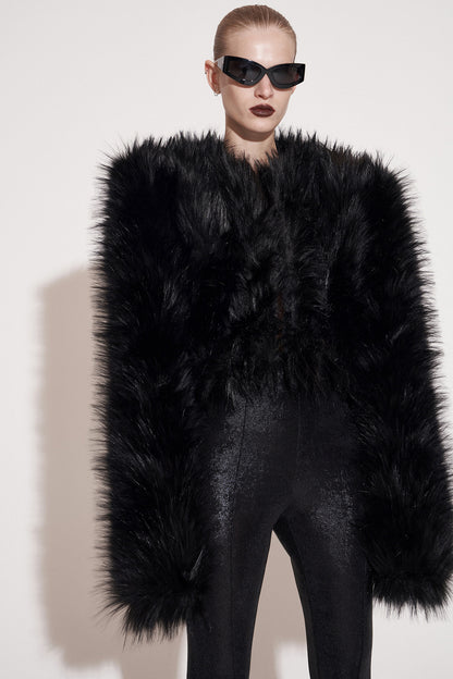 Baggy coat with sloping shoulders in eco-friendly fur