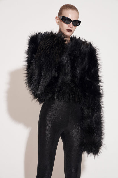 Baggy coat with sloping shoulders in eco-friendly fur