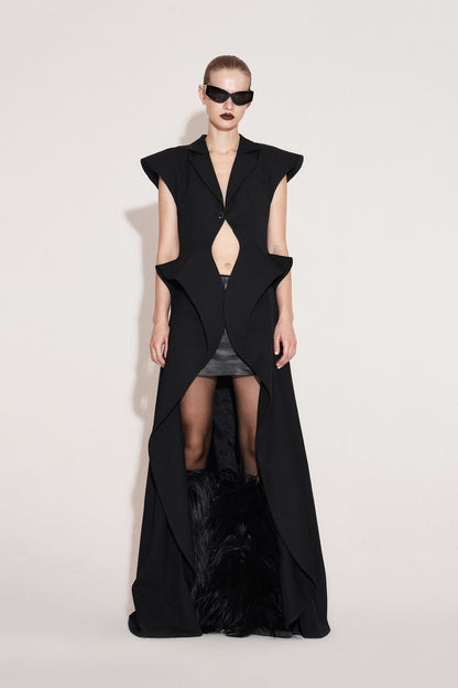 Acetate wool wide shoulder flying piece long waistcoat