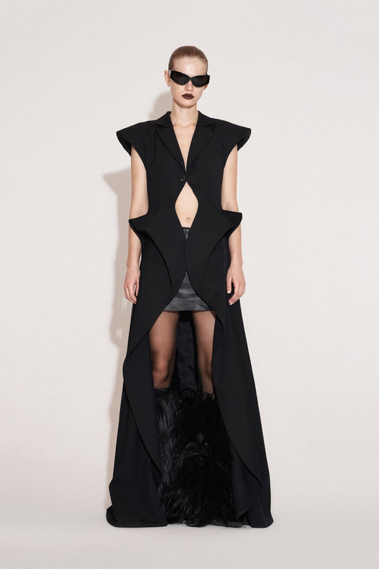 Acetate wool wide shoulder flying piece long waistcoat