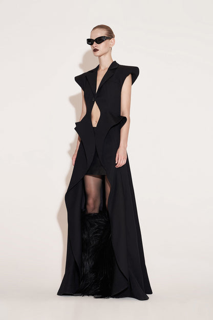 Acetate wool wide shoulder flying piece long waistcoat