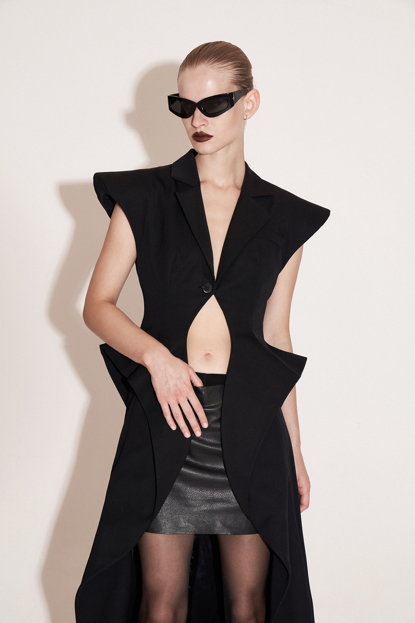 Acetate wool wide shoulder flying piece long waistcoat