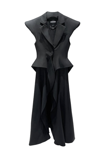 Acetate wool wide shoulder flying piece long waistcoat