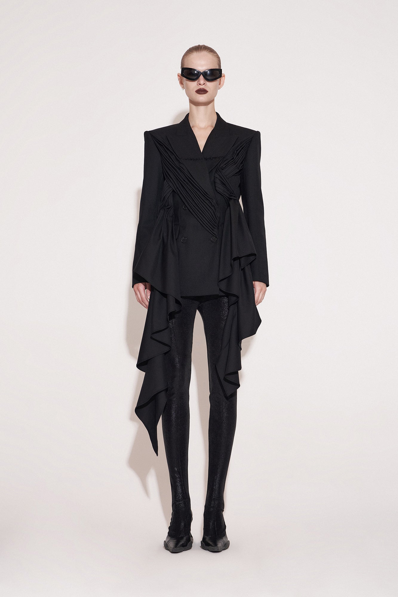 Acetate wool pleated wavy edge suit