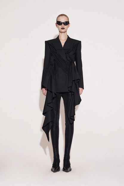 Acetate wool pleated wavy edge suit