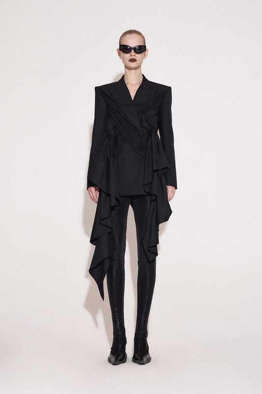 Acetate wool pleated wavy edge suit