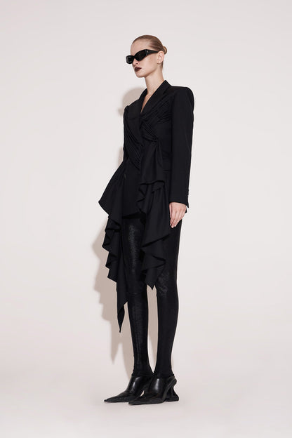 Acetate wool pleated wavy edge suit