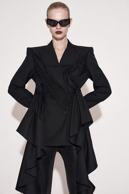 Acetate wool pleated wavy edge suit