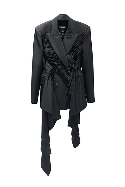 Acetate wool pleated wavy edge suit