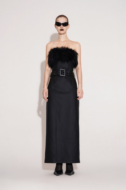 Functional eco-friendly fur strapless dress