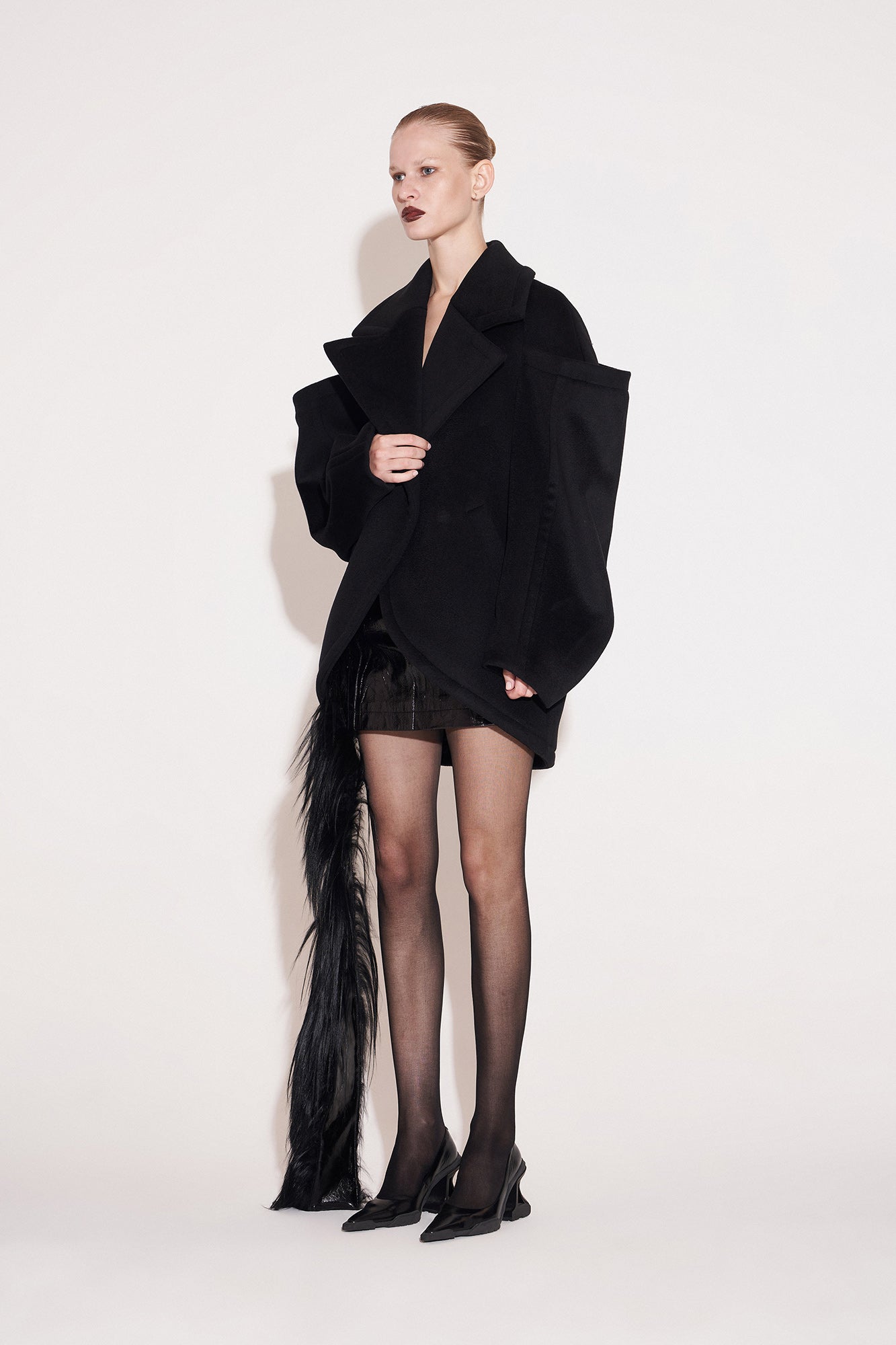 Wool architectural double-sided tweed coat