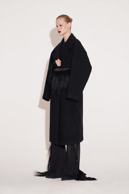 Wool double thread cocoon coat
