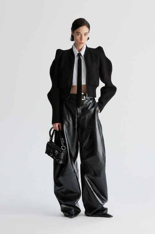 Three-dimensional upturned shoulder wavy sleeve waist-cinching coat