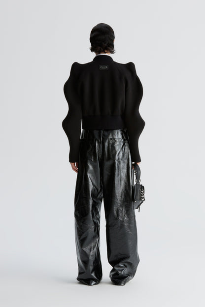 Three-dimensional upturned shoulder wavy sleeve waist-cinching coat