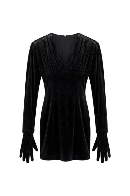 Acetic acid V-neck wide-shoulder pleated glove dress