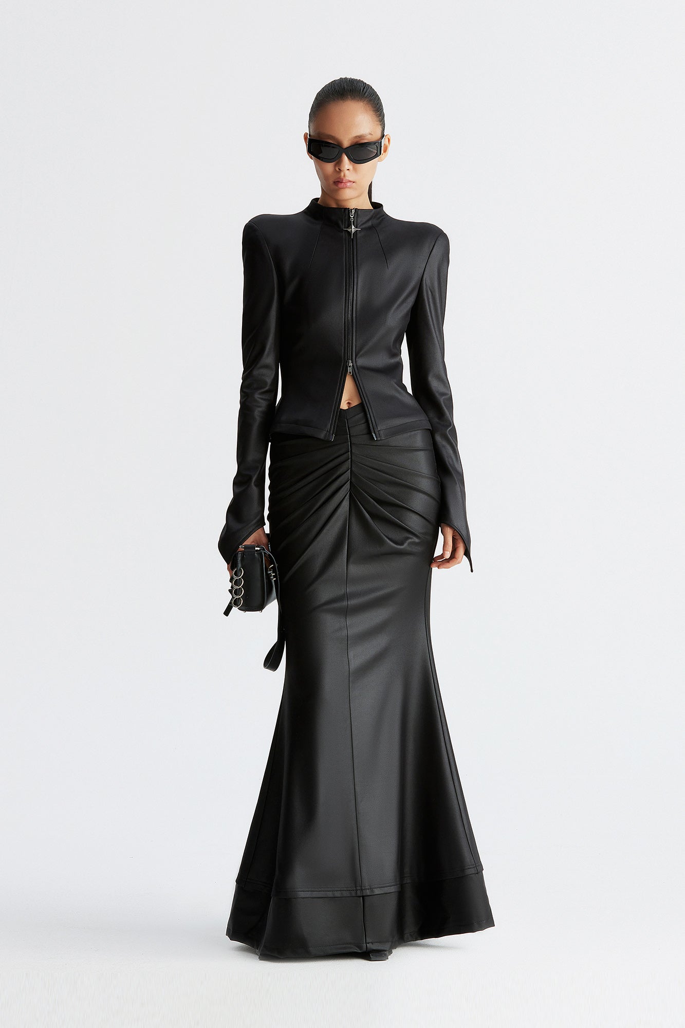 Bone pleated V-waist fishtail skirt