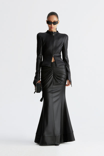 Bone pleated V-waist fishtail skirt