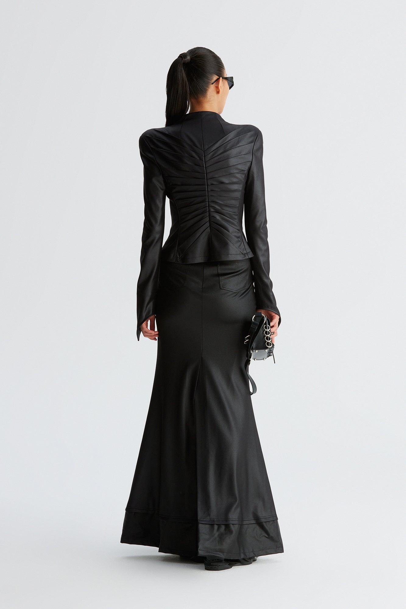 Bone pleated V-waist fishtail skirt