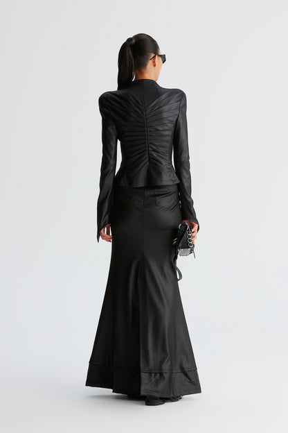 Bone pleated V-waist fishtail skirt